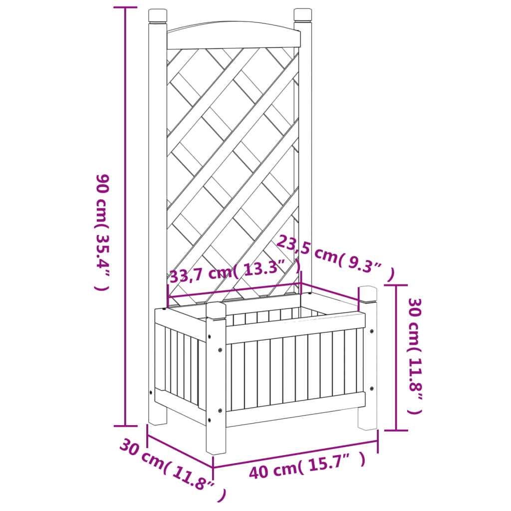 vidaXL Planter with Trellis Gray Solid Wood Fir