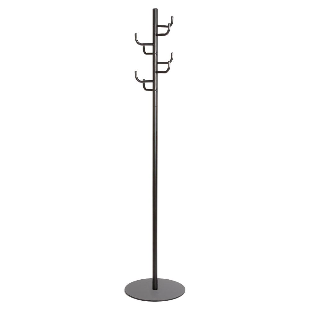 Safco Hook Head Coat Rack - 8 Hooks - for Coat, Jacket, Purse, Hat, Garment - Tubular Steel - Black - 1 Each