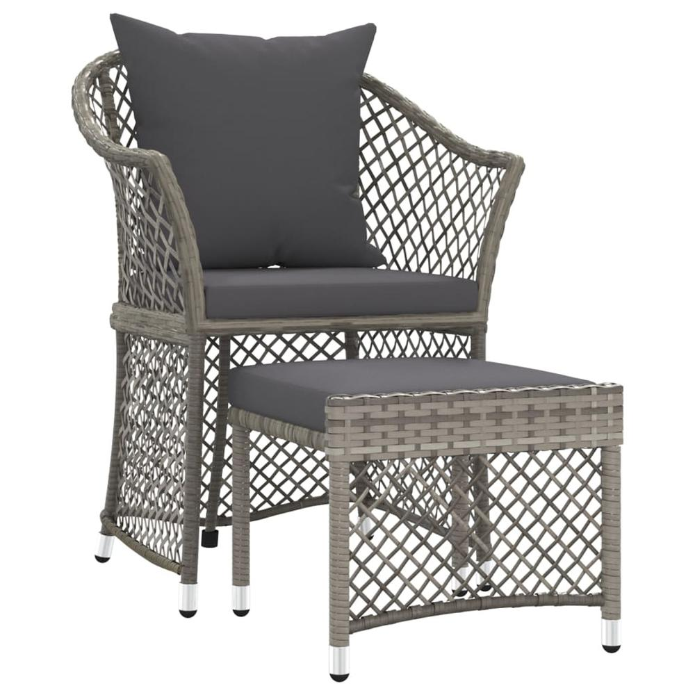 2 Piece Patio Lounge Set with Cushions Gray Poly Rattan