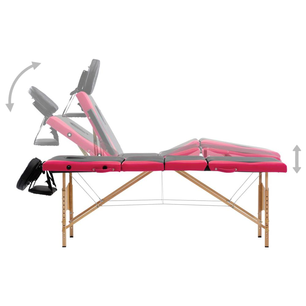 Foldable Massage Table 4 Zones Wood Black and Pink