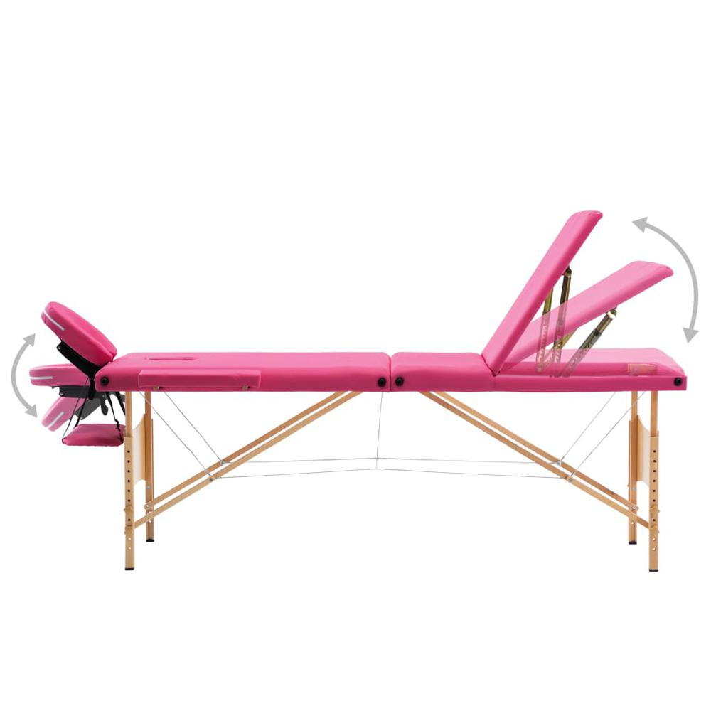 Foldable Massage Table 3 Zones Wood Pink