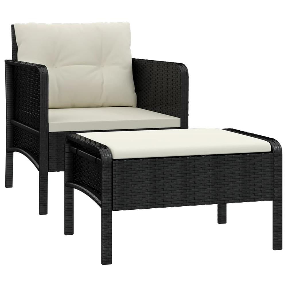 2 Piece Patio Lounge Set with Cushions Black Poly Rattan