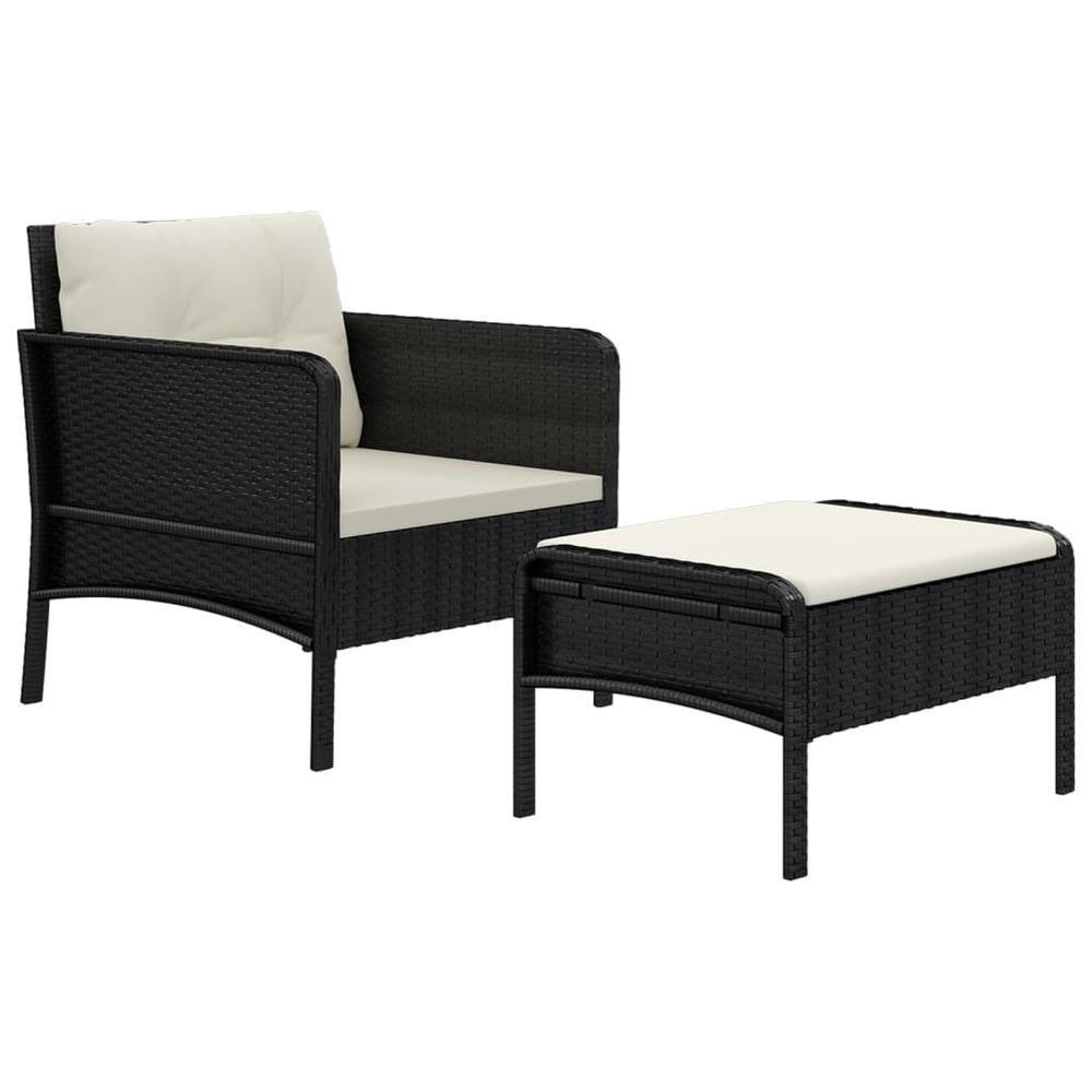 2 Piece Patio Lounge Set with Cushions Black Poly Rattan