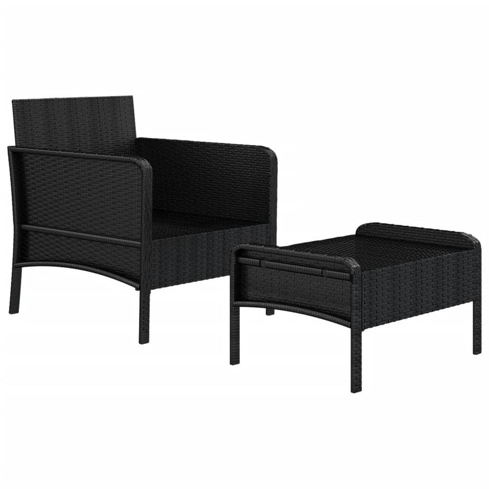 2 Piece Patio Lounge Set with Cushions Black Poly Rattan