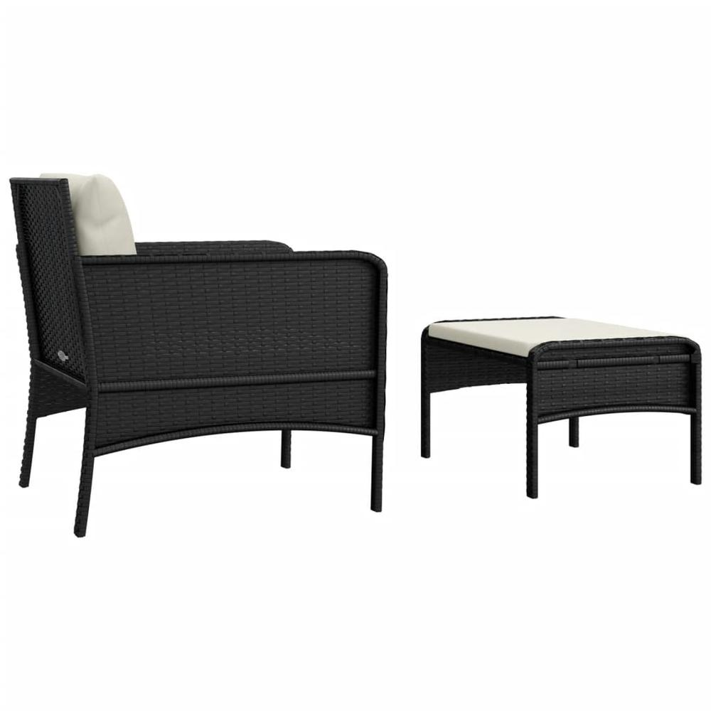 2 Piece Patio Lounge Set with Cushions Black Poly Rattan