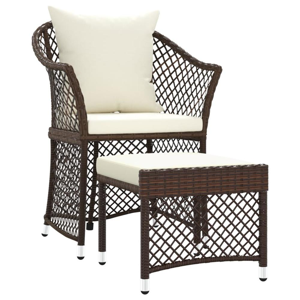 2 Piece Patio Lounge Set with Cushions Brown Poly Rattan