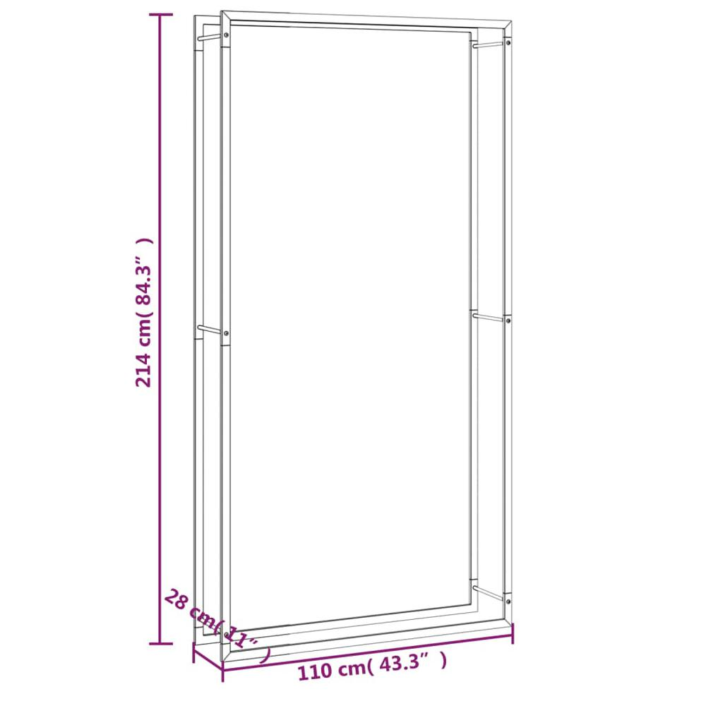 Firewood Rack Matt Black 43.3"x11"x84.3" Steel