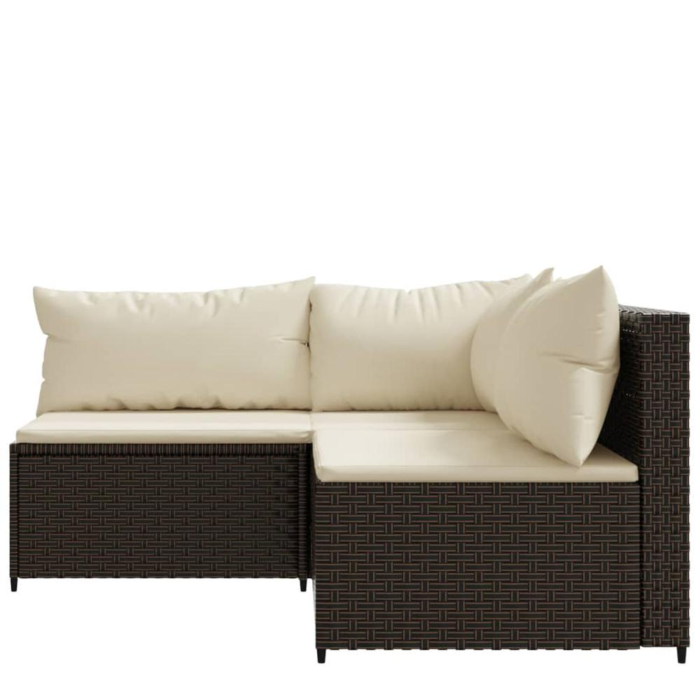 3 Piece Patio Lounge Set with Cushions Brown Poly Rattan