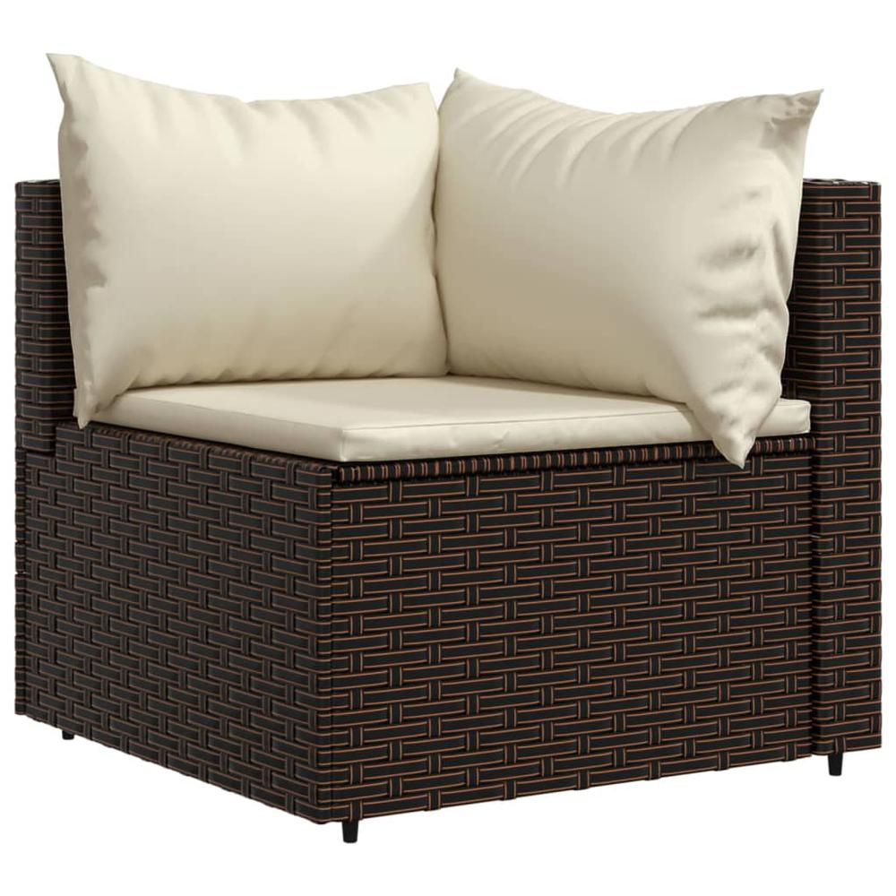 3 Piece Patio Lounge Set with Cushions Brown Poly Rattan