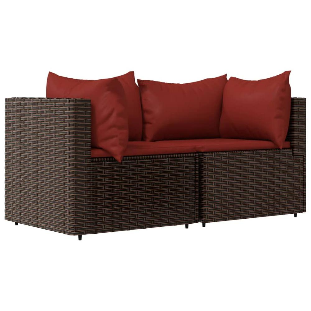 3 Piece Patio Lounge Set with Cushions Brown Poly Rattan