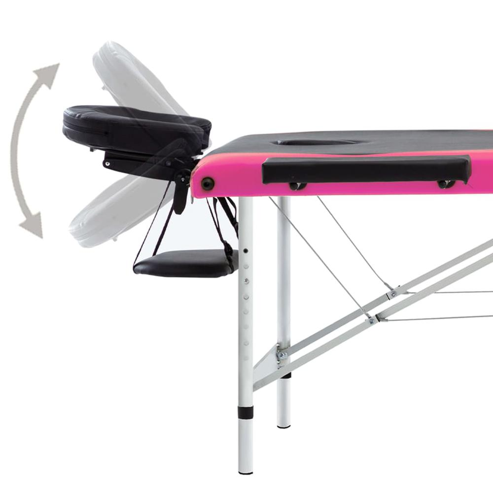 3-Zone Foldable Massage Table Aluminum Black and Pink