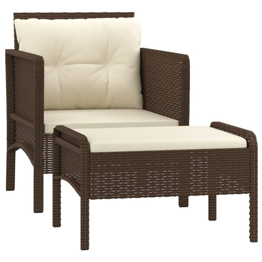 2 Piece Patio Lounge Set with Cushions Brown Poly Rattan