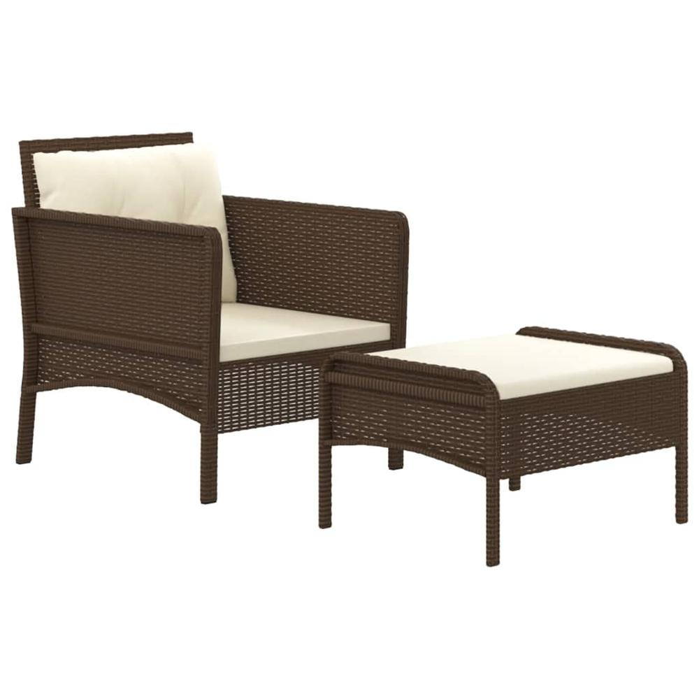 2 Piece Patio Lounge Set with Cushions Brown Poly Rattan