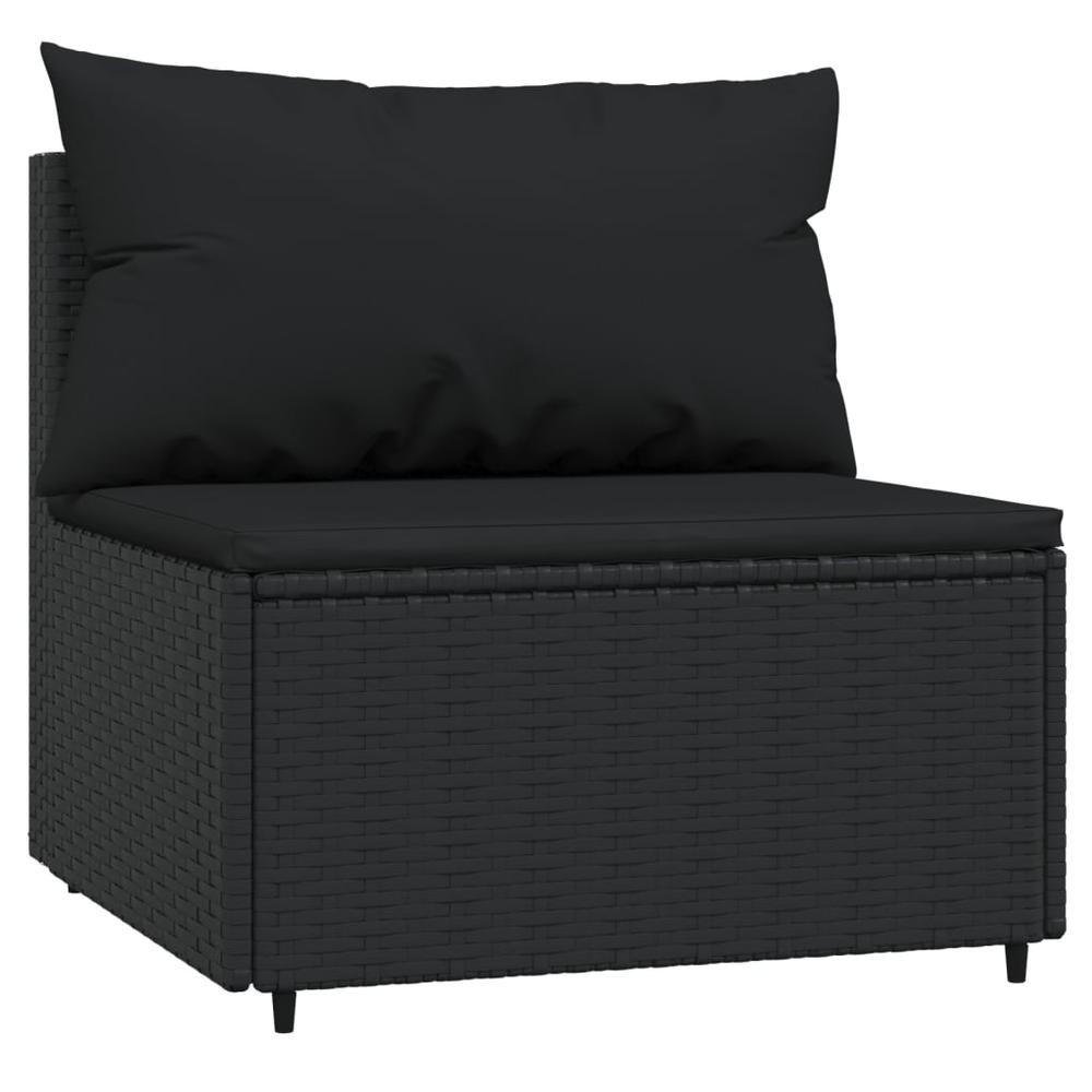 3 Piece Patio Lounge Set with Cushions Black Poly Rattan