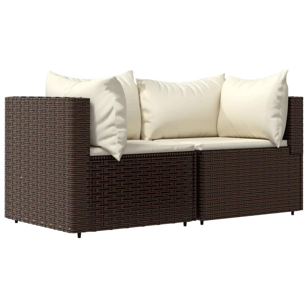 3 Piece Patio Lounge Set with Cushions Brown Poly Rattan