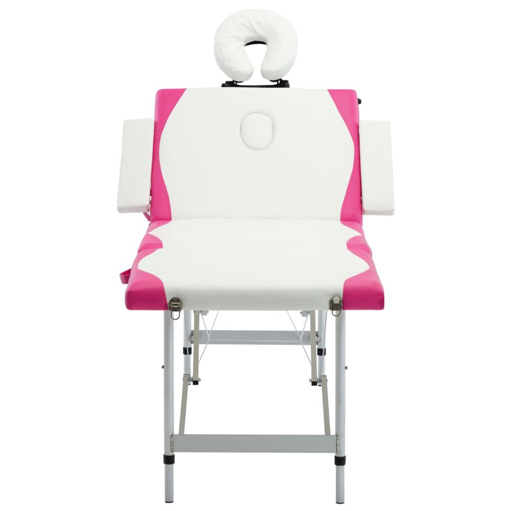 4-Zone Foldable Massage Table Aluminum White and Pink