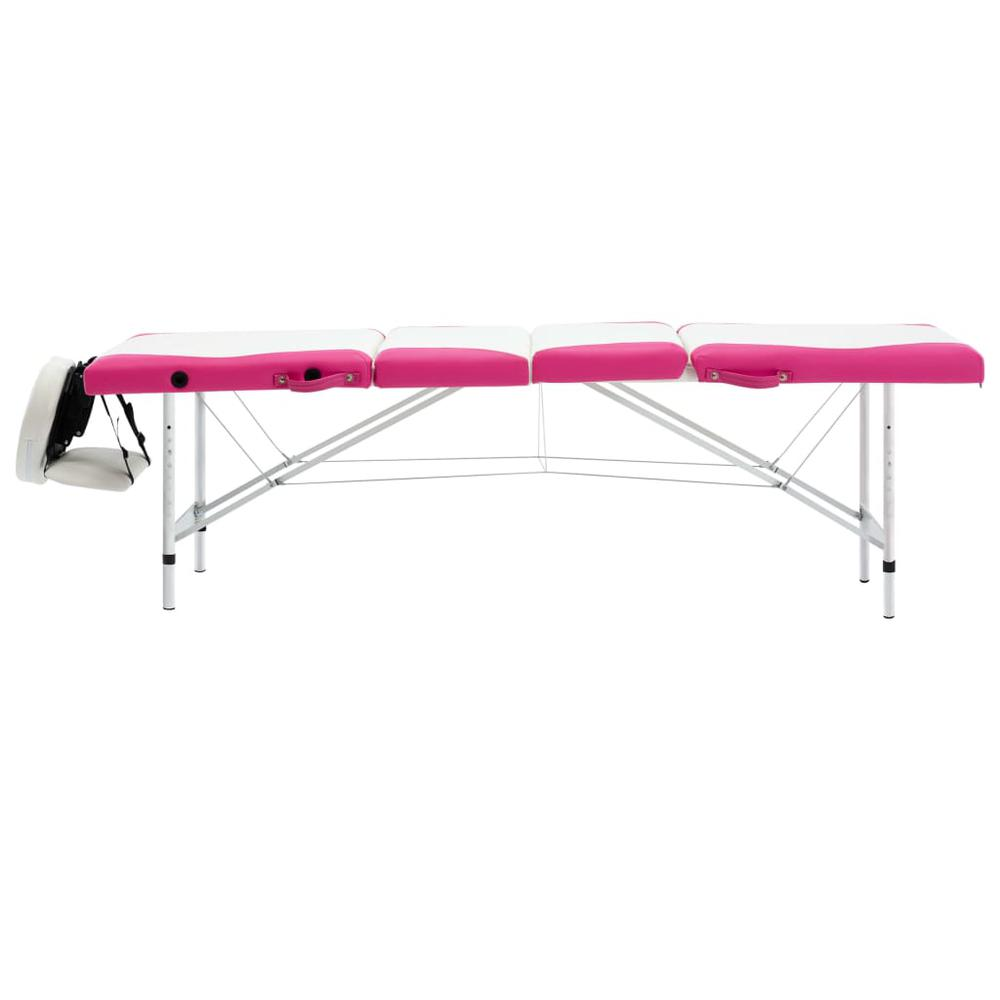 4-Zone Foldable Massage Table Aluminum White and Pink