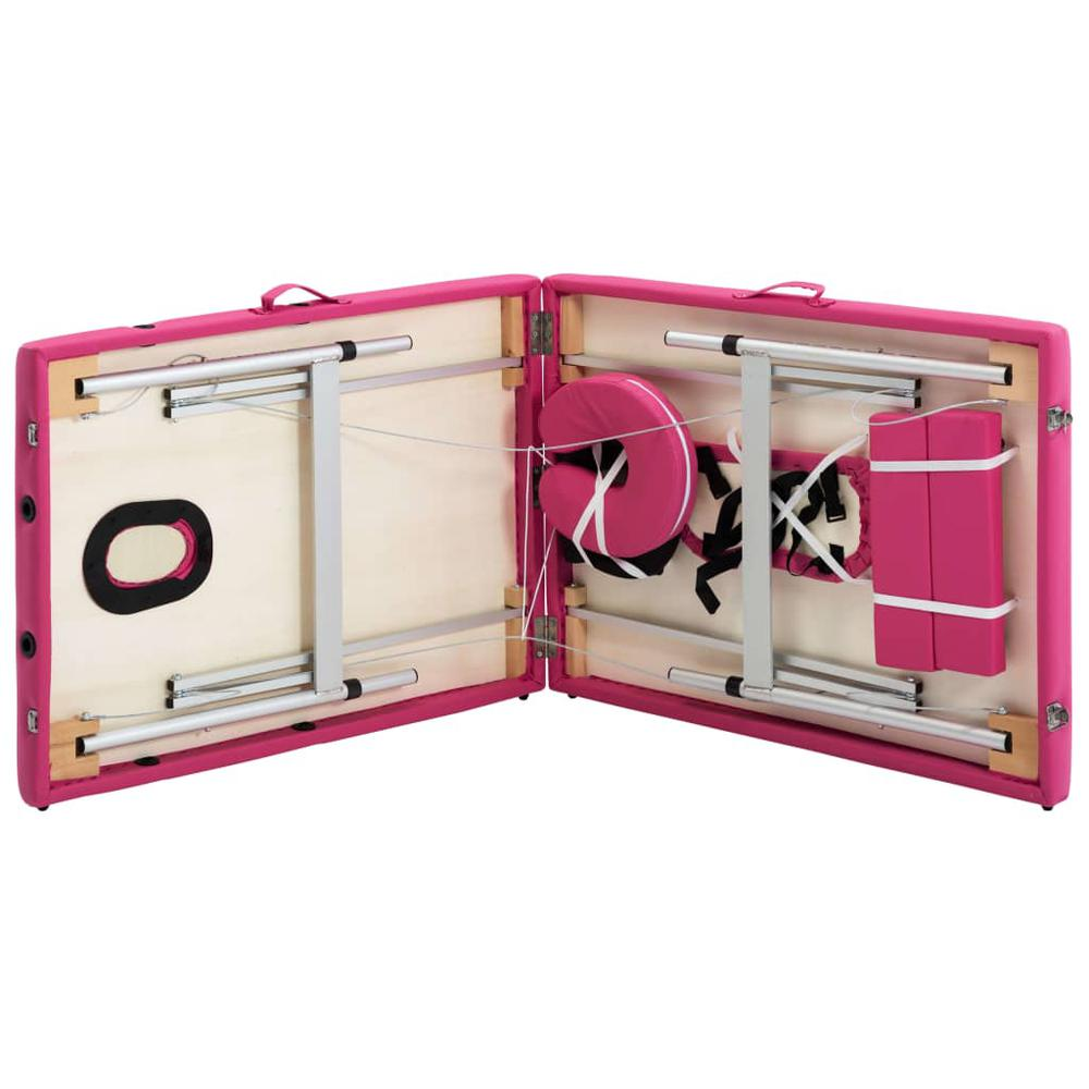 Foldable Massage Table 2 Zones Aluminum Pink