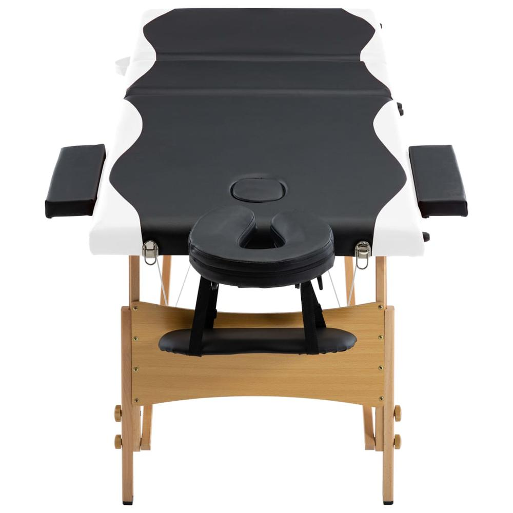 Foldable Massage Table 3 Zones Wood Black and White