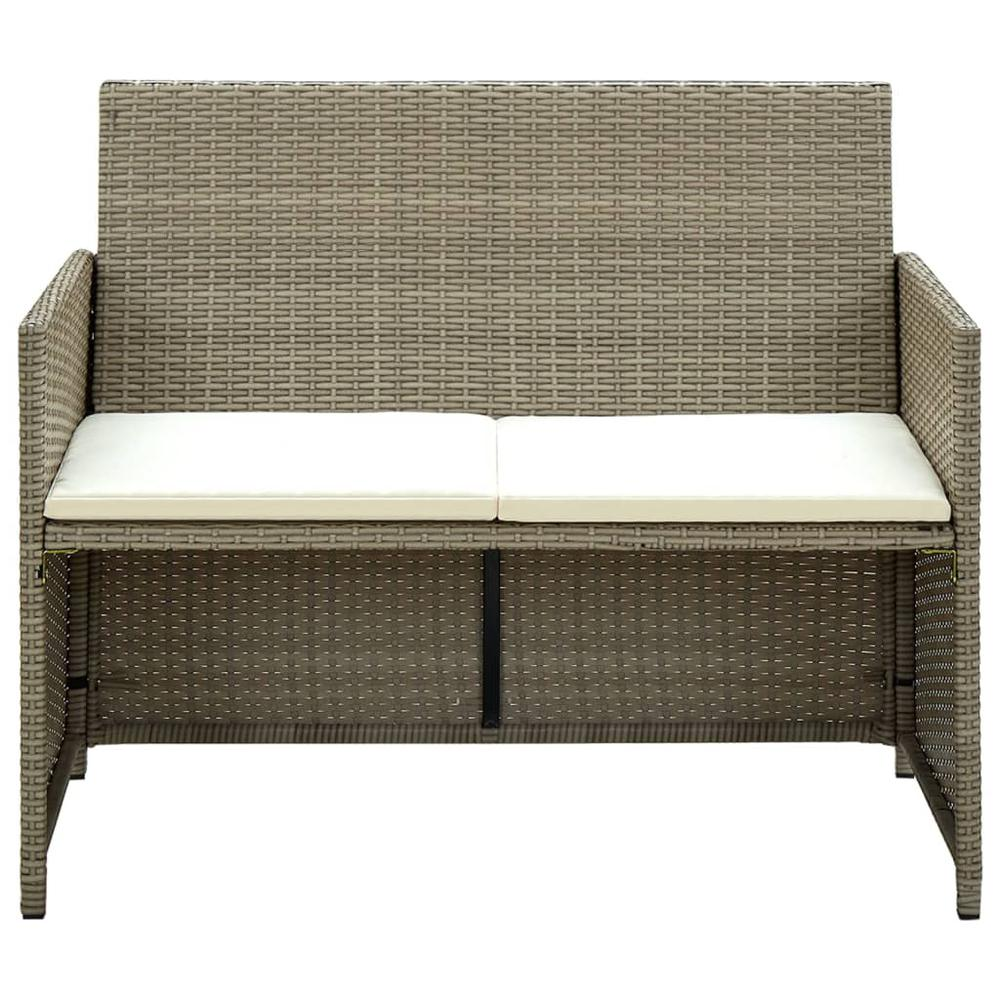 4 Piece Patio Lounge Set with Cushions Beige Poly Rattan