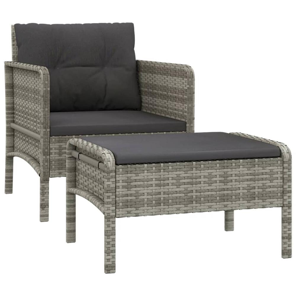 2 Piece Patio Lounge Set with Cushions Gray Poly Rattan