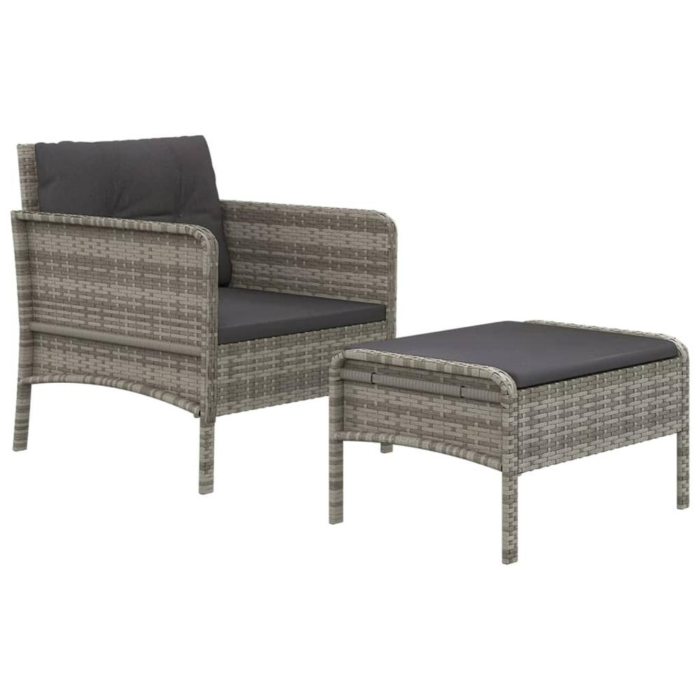 2 Piece Patio Lounge Set with Cushions Gray Poly Rattan