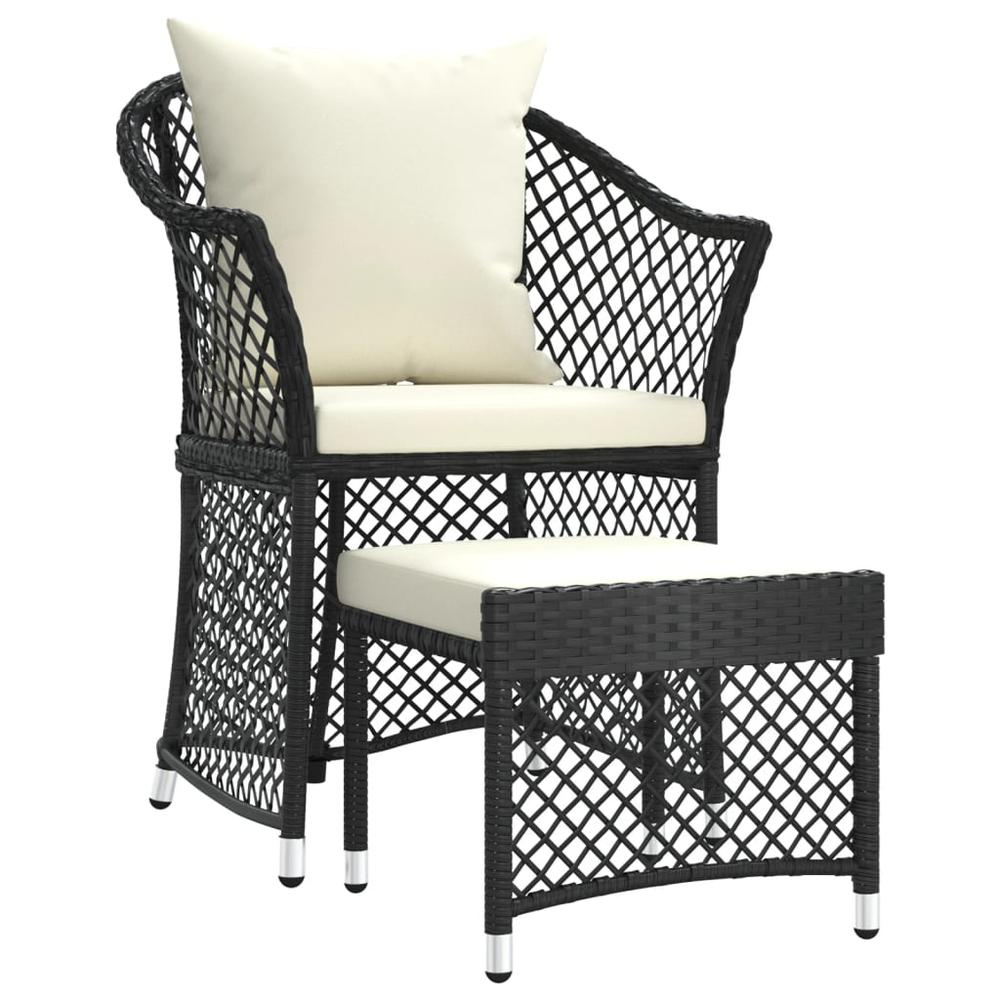 2 Piece Patio Lounge Set with Cushions Black Poly Rattan