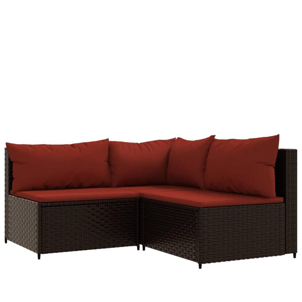 3 Piece Patio Lounge Set with Cushions Brown Poly Rattan