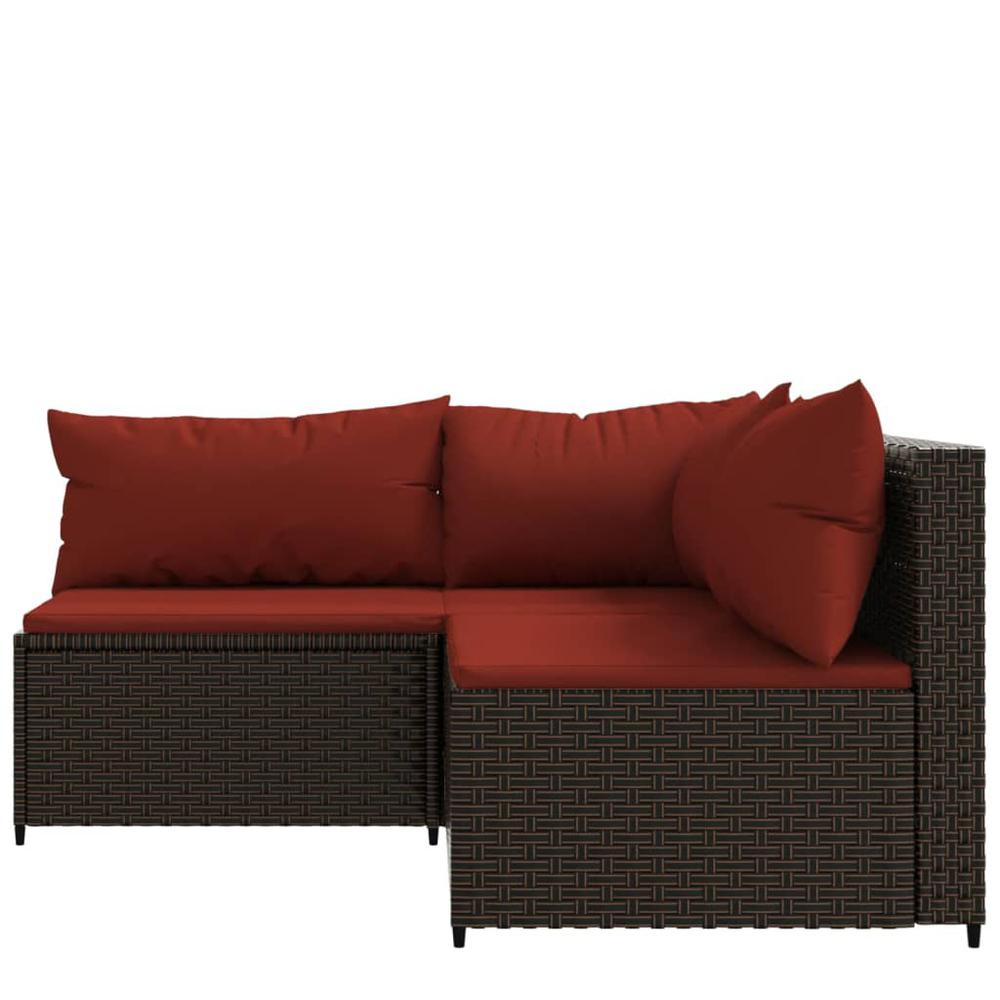 3 Piece Patio Lounge Set with Cushions Brown Poly Rattan