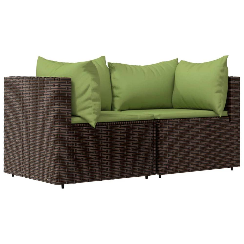 3 Piece Patio Lounge Set with Cushions Brown Poly Rattan