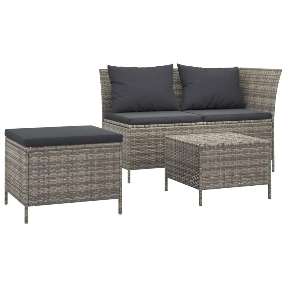 3 Piece Patio Lounge Set with Cushions Gray Poly Rattan