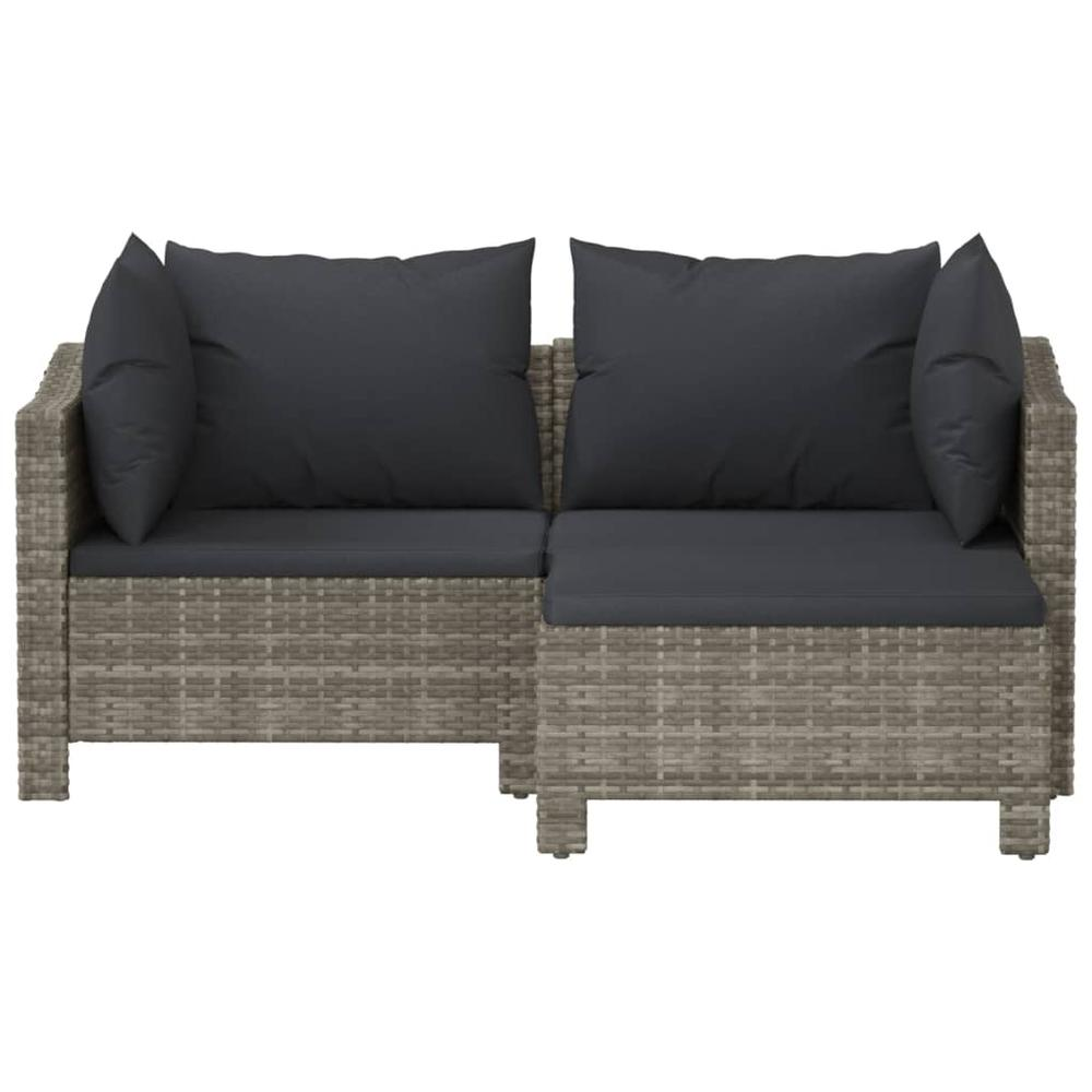 3 Piece Patio Lounge Set with Cushions Gray Poly Rattan