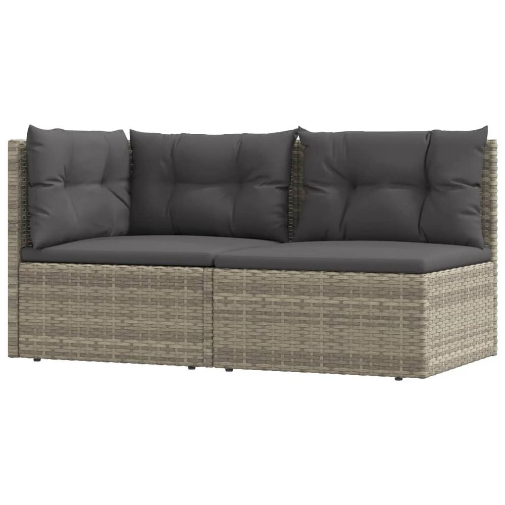 2 Piece Patio Lounge Set with Cushions Gray Poly Rattan