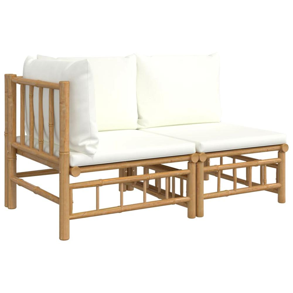 2 Piece Patio Lounge Set with Cream White Cushions Bamboo