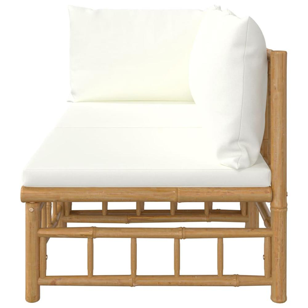 2 Piece Patio Lounge Set with Cream White Cushions Bamboo