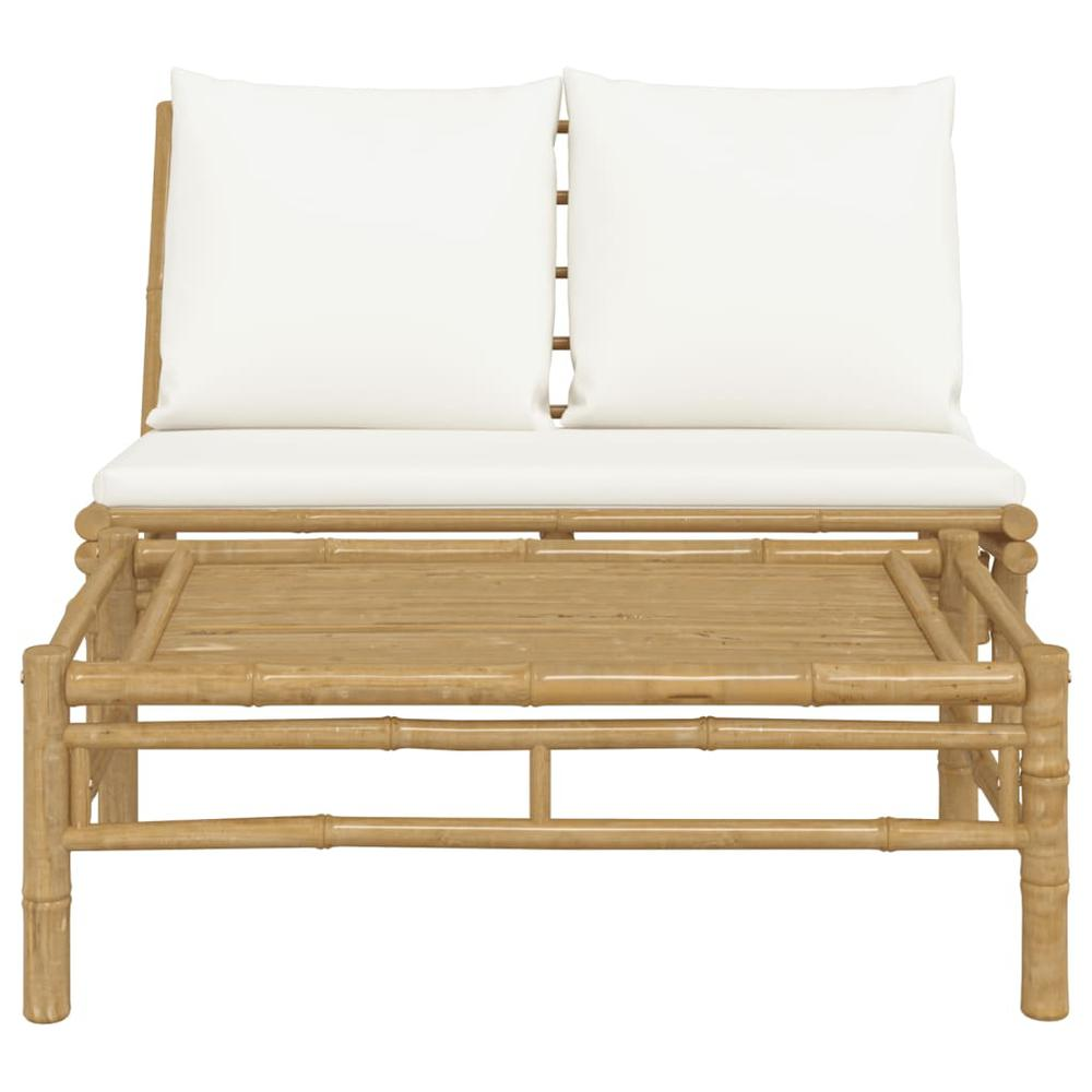 2 Piece Patio Lounge Set with Cream White Cushions Bamboo