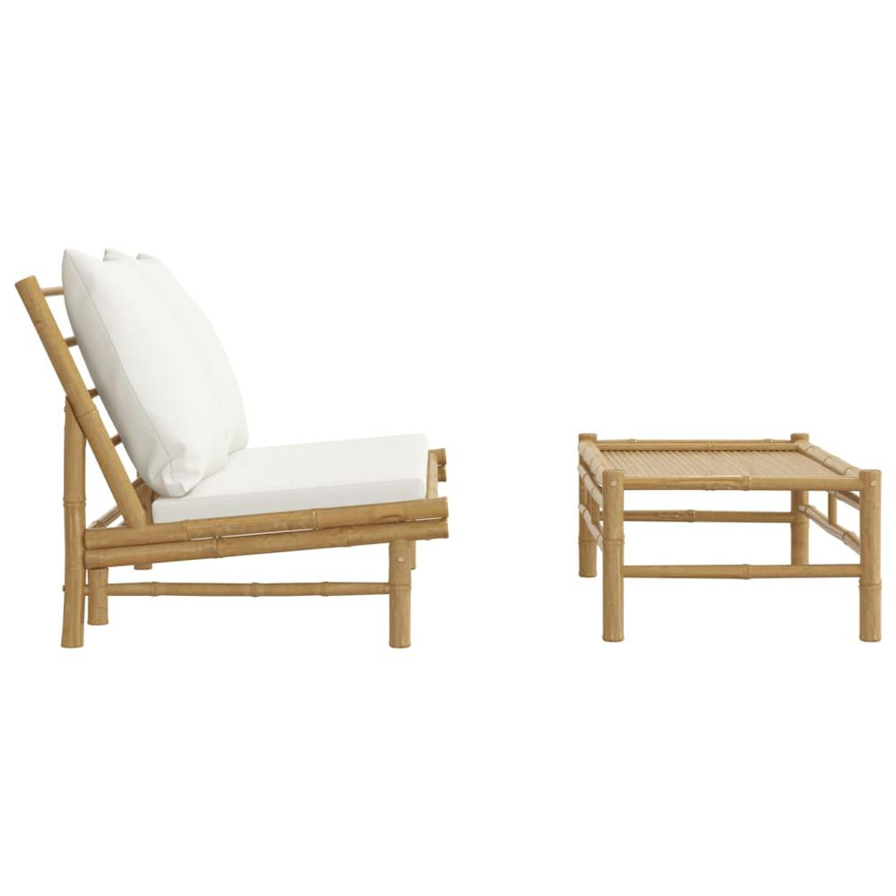 2 Piece Patio Lounge Set with Cream White Cushions Bamboo