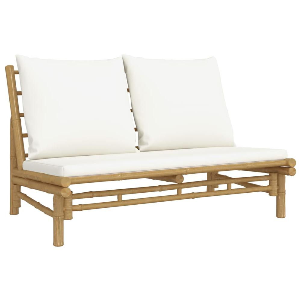 2 Piece Patio Lounge Set with Cream White Cushions Bamboo