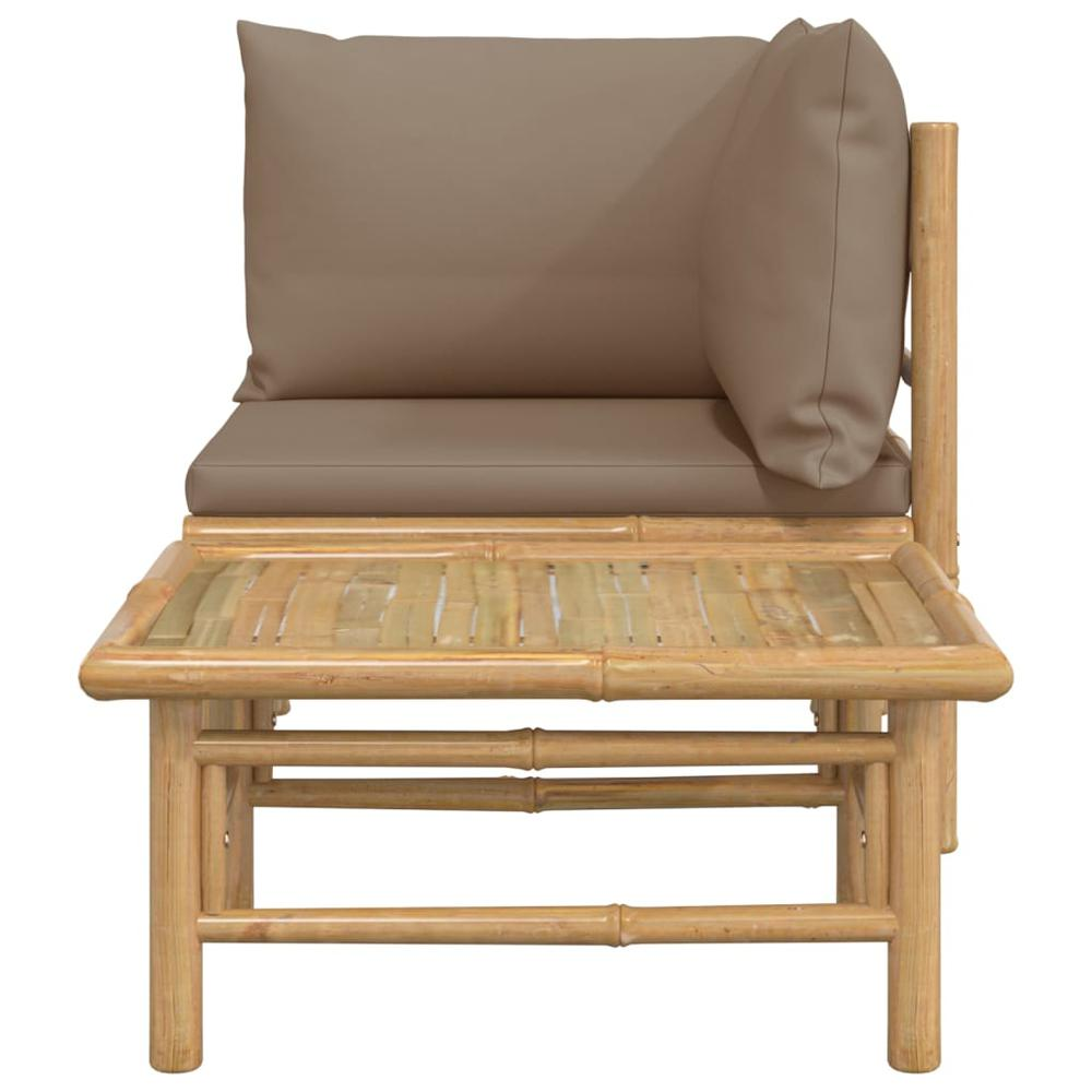 2 Piece Patio Lounge Set with Taupe Cushions Bamboo