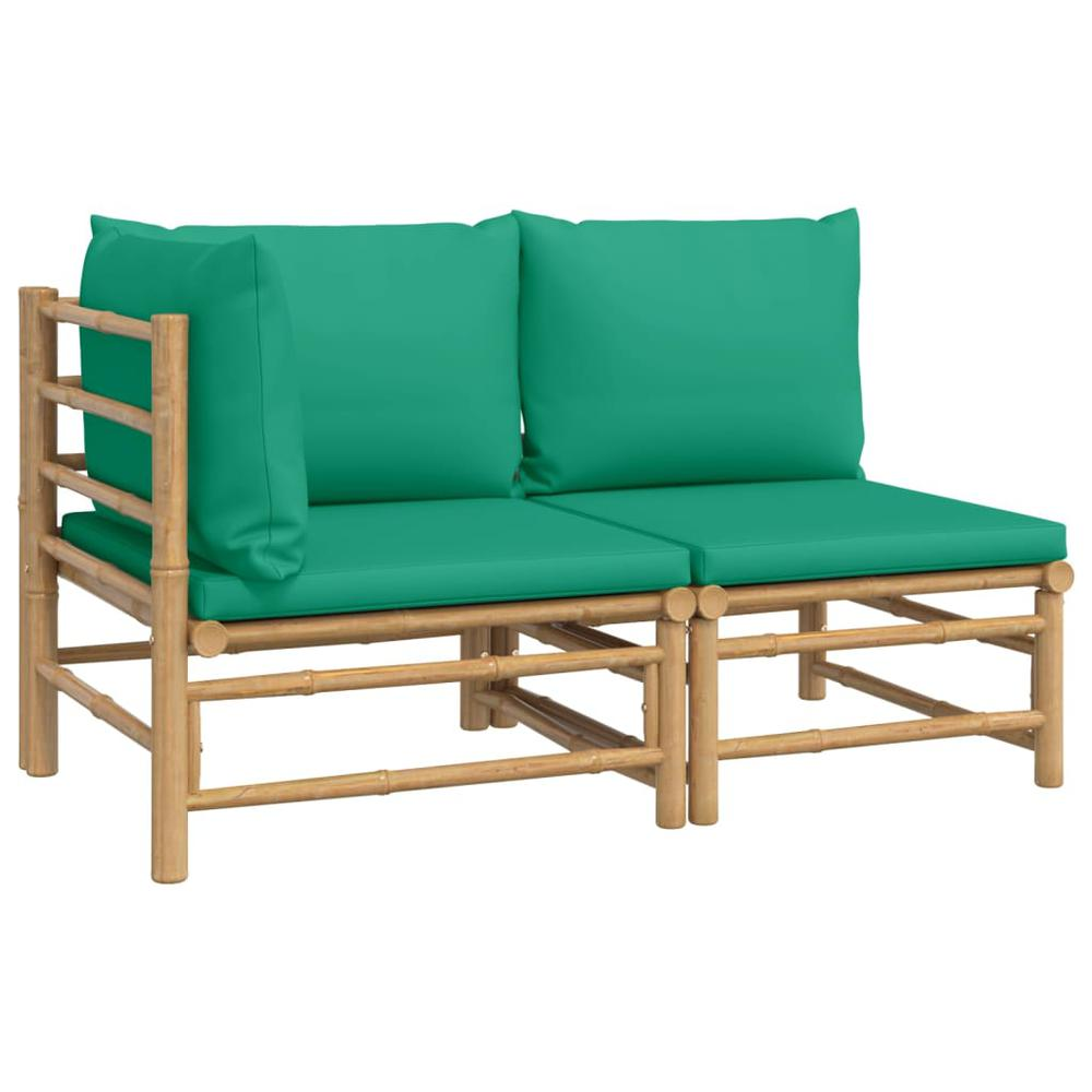 2 Piece Patio Lounge Set with Green Cushions Bamboo