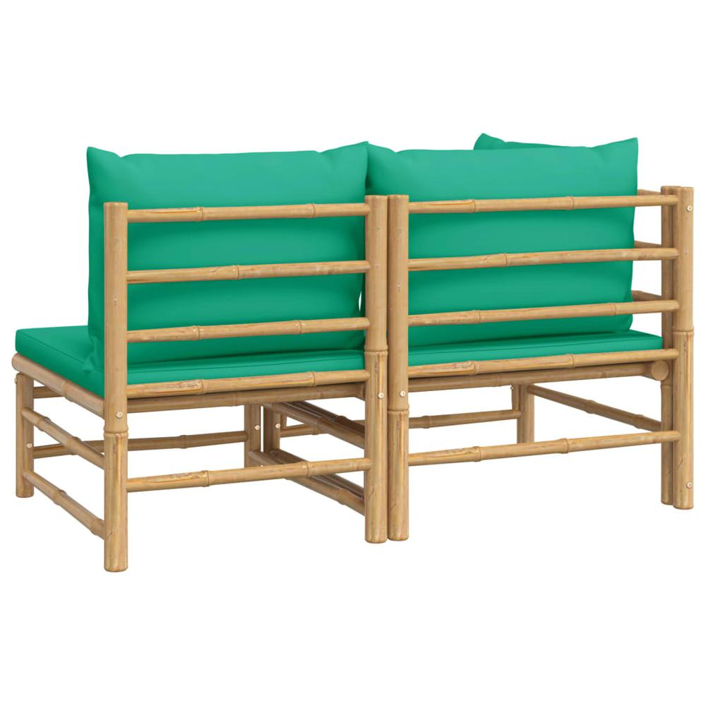 2 Piece Patio Lounge Set with Green Cushions Bamboo