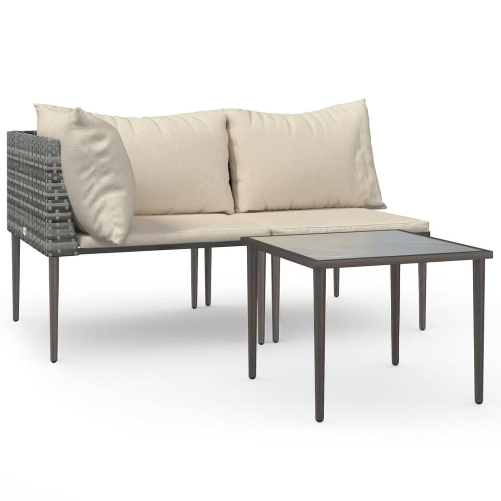 3 Piece Patio Lounge Set with Cushions Gray Poly Rattan