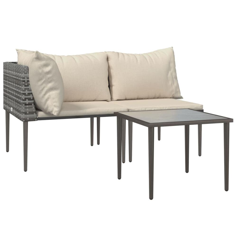 3 Piece Patio Lounge Set with Cushions Gray Poly Rattan