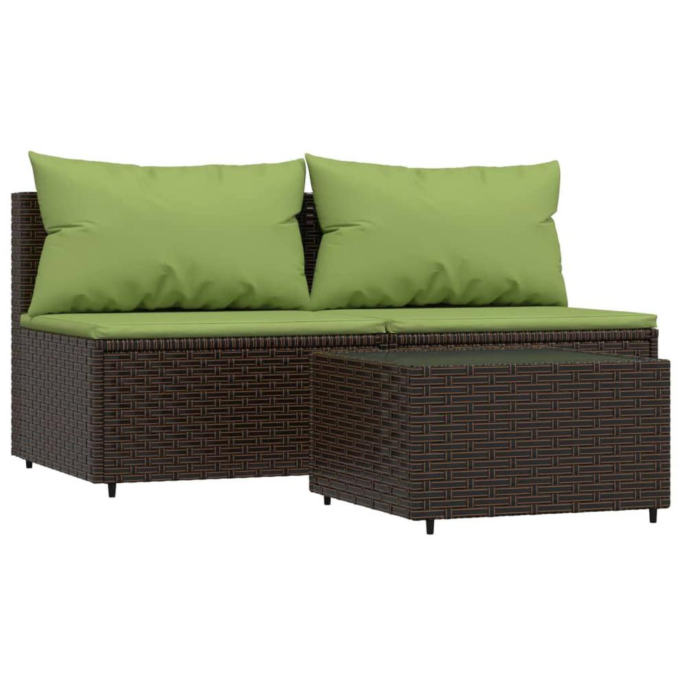 3 Piece Patio Lounge Set with Cushions Brown Poly Rattan