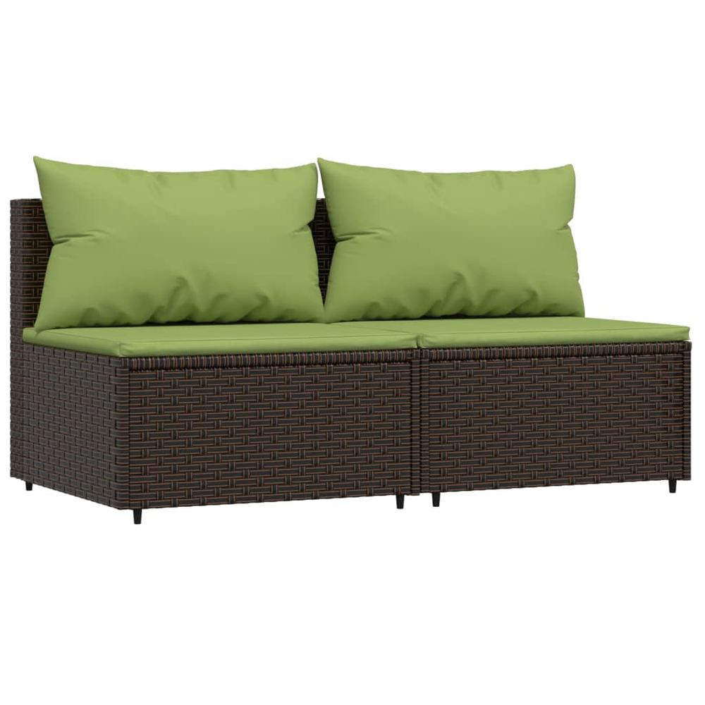 3 Piece Patio Lounge Set with Cushions Brown Poly Rattan