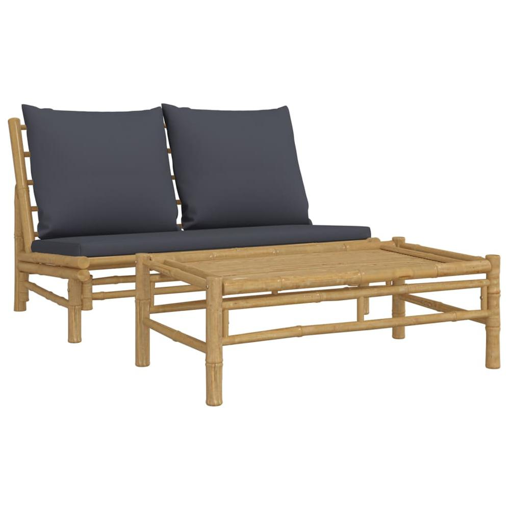 2 Piece Patio Lounge Set with Dark Gray Cushions Bamboo