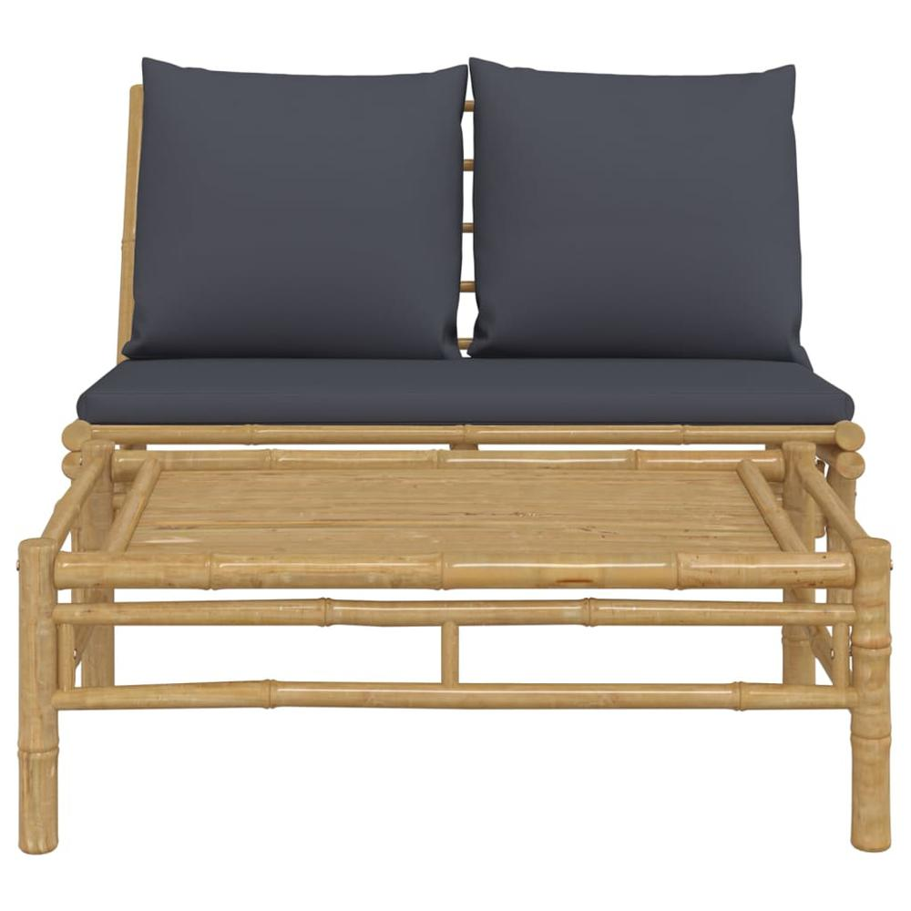 2 Piece Patio Lounge Set with Dark Gray Cushions Bamboo