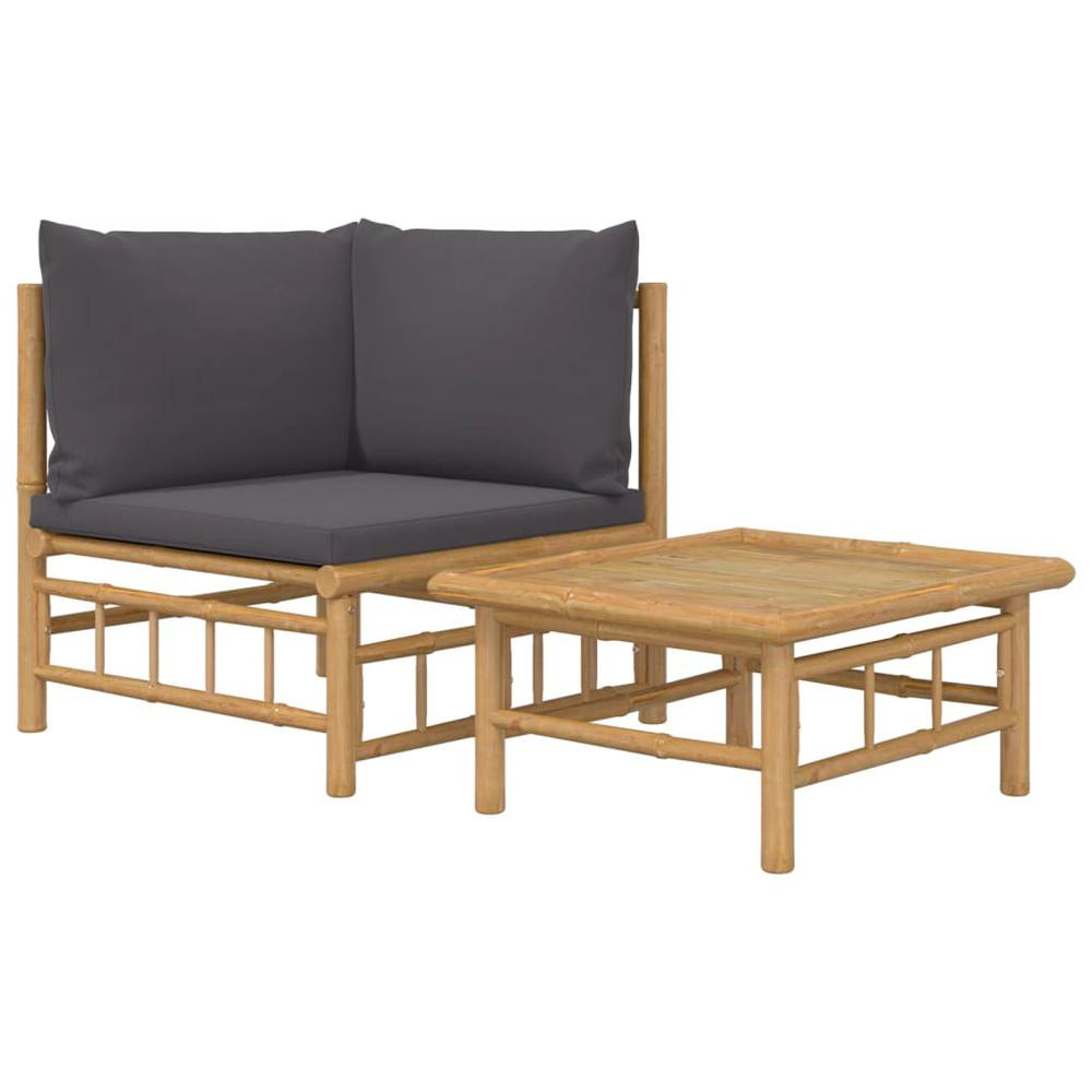 2 Piece Patio Lounge Set with Dark Gray Cushions Bamboo