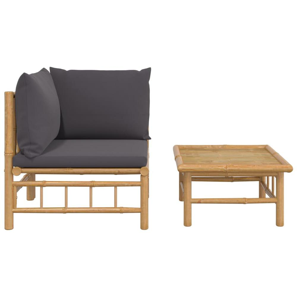 2 Piece Patio Lounge Set with Dark Gray Cushions Bamboo