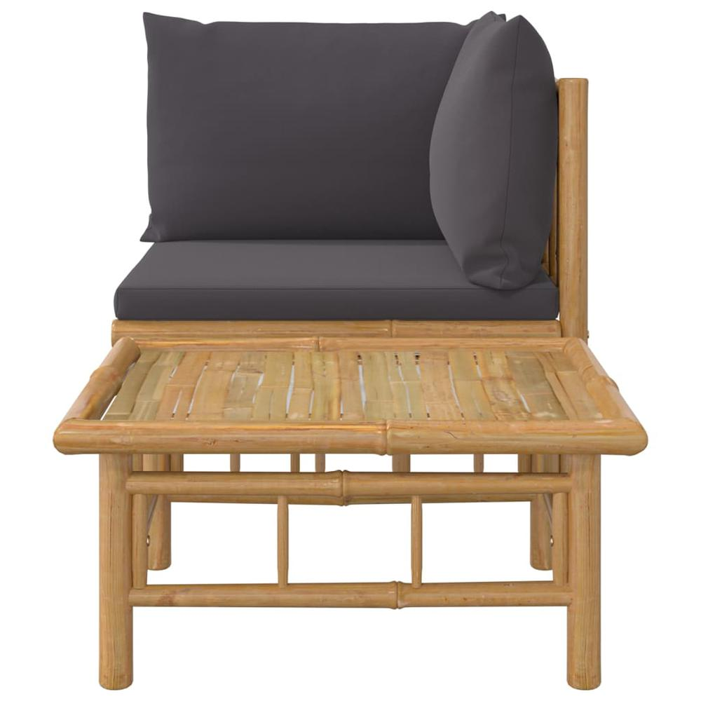 2 Piece Patio Lounge Set with Dark Gray Cushions Bamboo